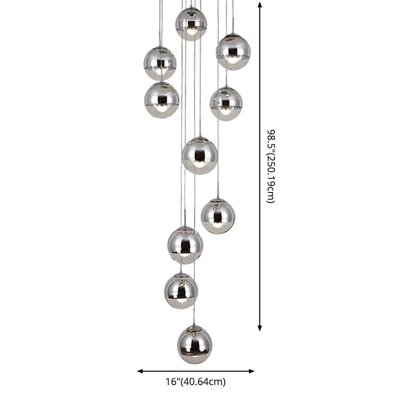 Luz de colgante de clúster de Chrome Postmodern 10 luces Lámpara de techo de vidrio transparente para dúplex
