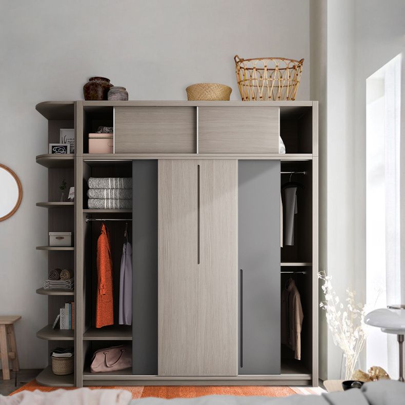 Grey Contemporary Storage Cabinet Faux Wood Cabinet with Sliding Doors