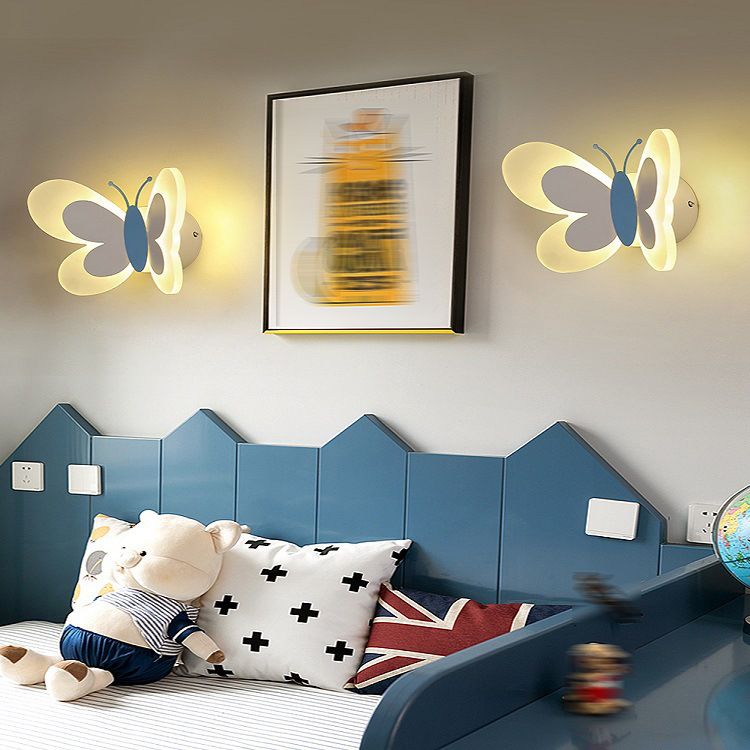 Pink/Blue Wall Light Contemporary Butterfly Lighting for Living Room