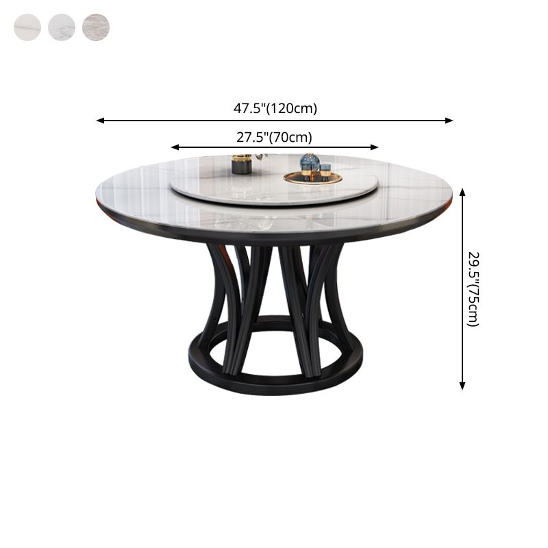Minimalist Round Sintered Stone Table Kitchen Dining Table with Pedestal Base