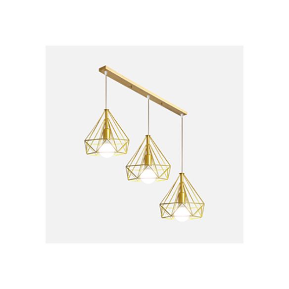 Globo de oro/diamante/sombra de estrella Luz de techo colgante con marco de alambre de hierro industrial 3 cabezas de colgantes de interior