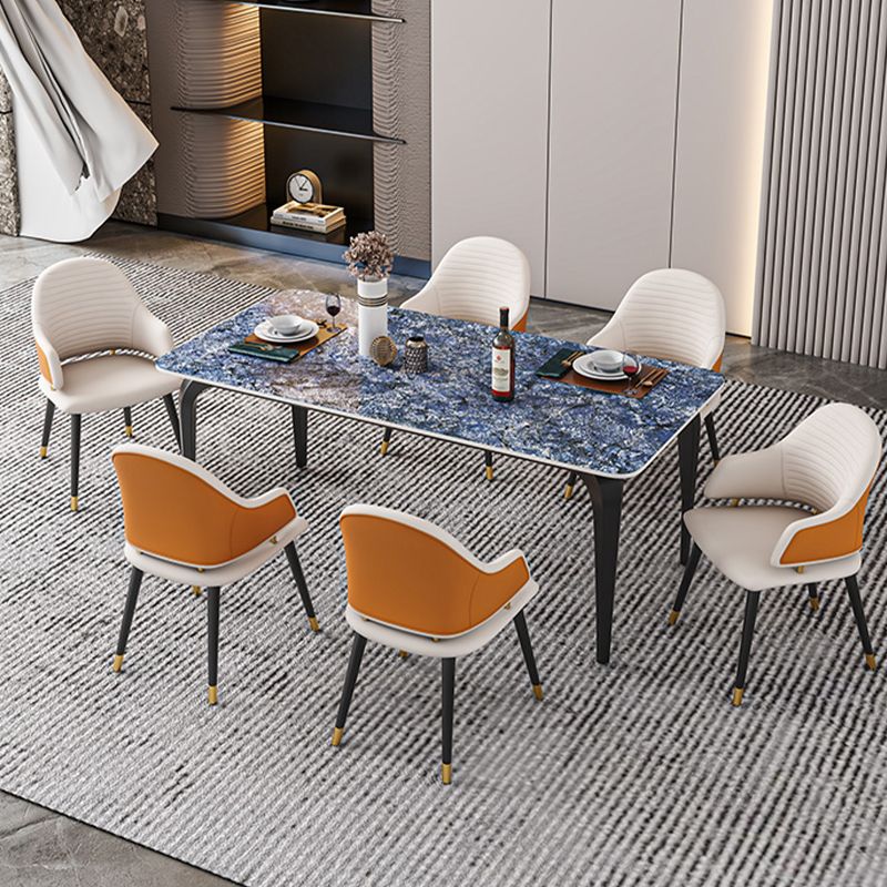 Black 4 Legs Dining Table Rectangle Industrial Dinette Table with Stone Top