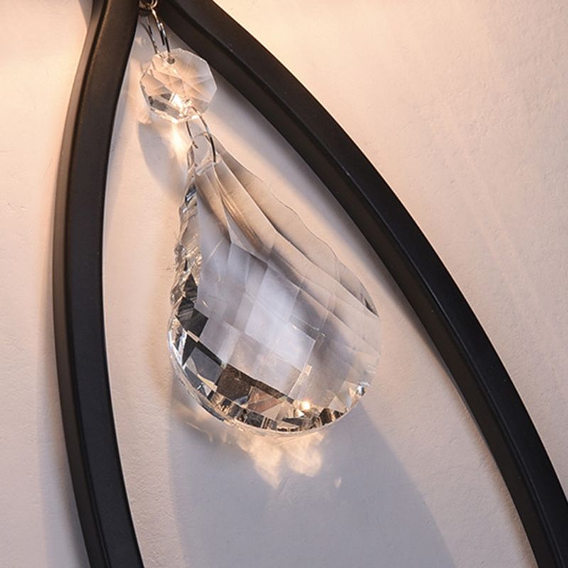 2 - Light Wall Light in Black / Gold Finish Iron and Crystal Wall Sconce