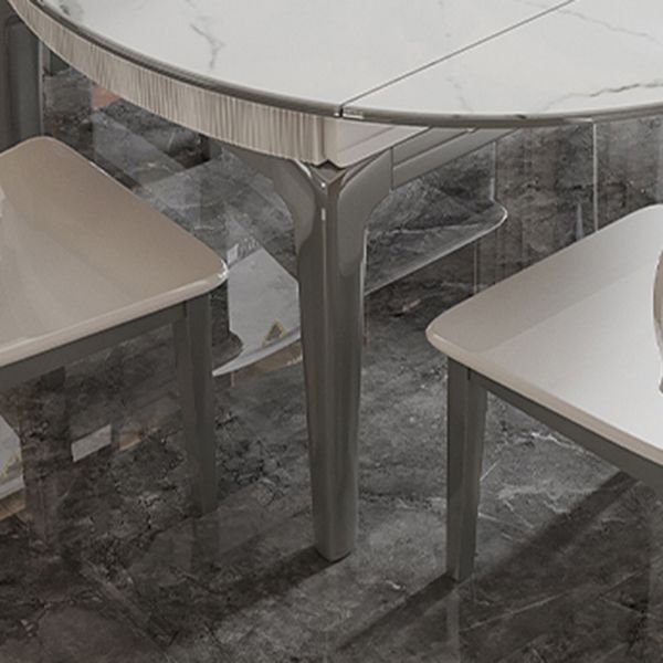 Modern Extendable Dining Table White Round Stone Tabletop for Home