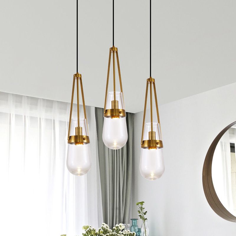 CONO Luz colgante Postmoderno azul/vidrio transparente 1 Cabeza dormitorio de dormitorio colgante kit en oro