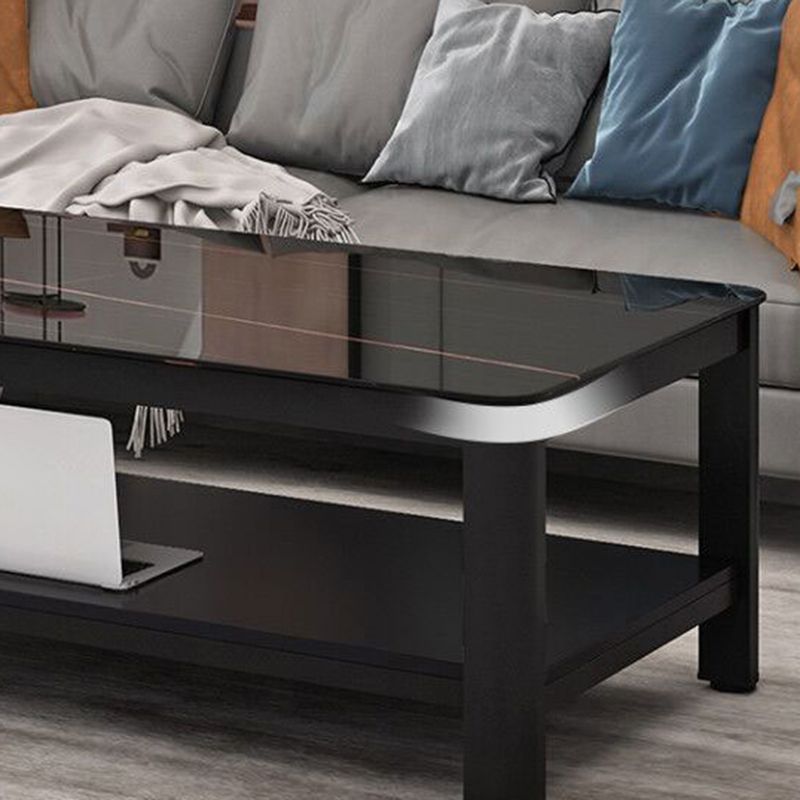Contemporary Glossy Accent Table Rectangular Coffee Table with Shelf