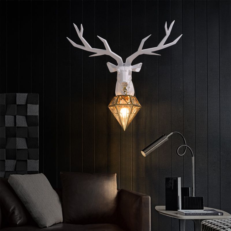 Elk Resin Wall Mounted Lamp Loft Style 1 Head Black/White/Gold SCONCE Licht met Diamond Cage Shade, 14,5 "/19.5" W