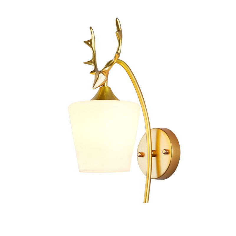 Modern Creative Antler Wall Lamp Wrought Iron Wall Sconce with White Glass Shade