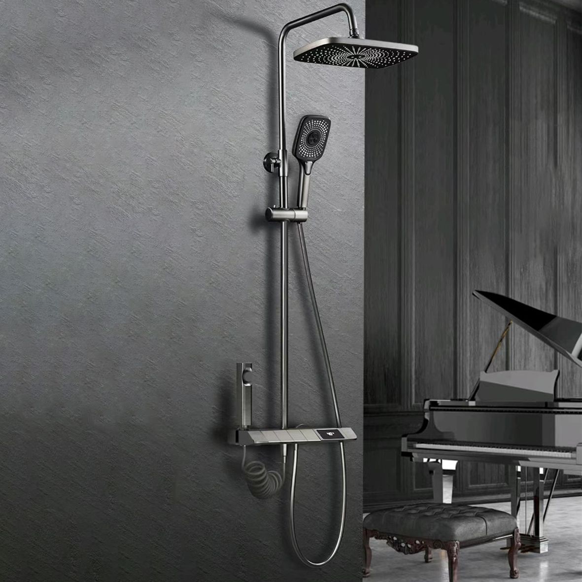 Bathroom Shower System Square Handheld Shower Head Wall Mounted Shower Trim