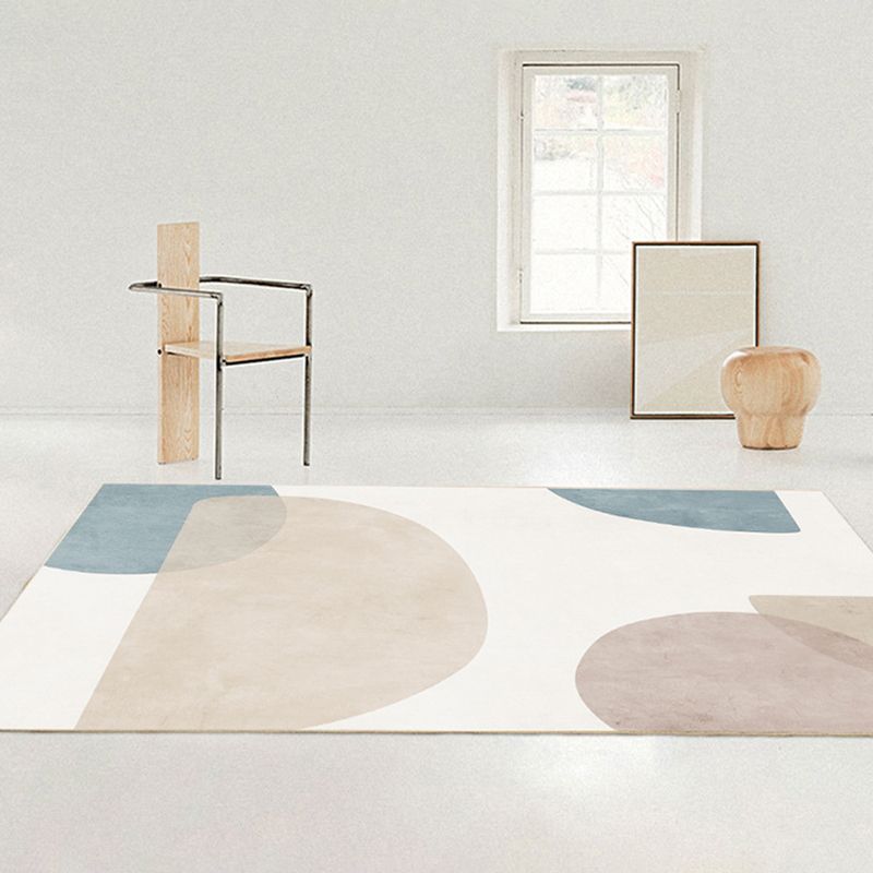 Beige Modern Area Rug Polyester Color Block Carpet Non-Slip Backing Rug for Living Room
