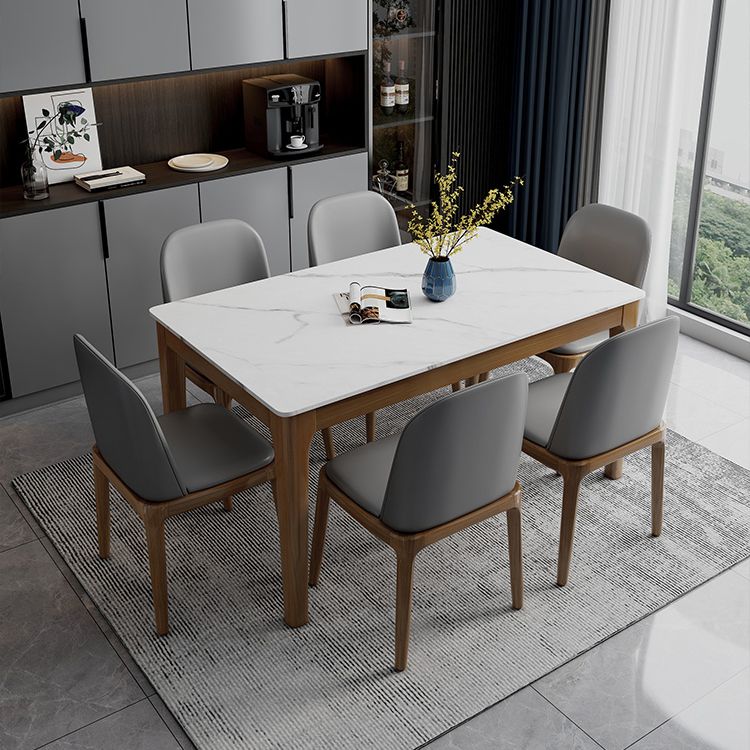 Contemporary Kitchen Rectangle Shape Dining Set Sintered Stone Standard Dining Set in White