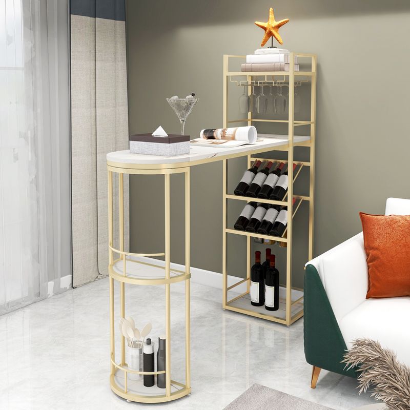 Glam Style Bar Table Set 1/2 Pcs White Granite Bar Table Set for Living Room