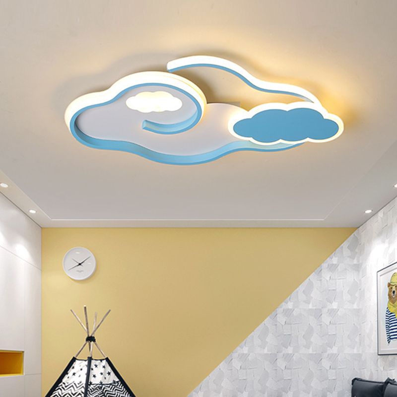 Cloud Kids Bedroom Ceiling Flush Mount Light Metal LED Contemporary Flush Mount Lamp in Blue