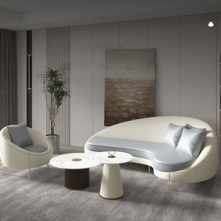 Faux Leather Curved Sofa Contemporary Sloped Arm Sofa for Living Room