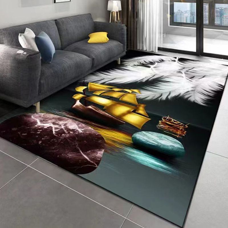 Abstract Rug Polyester Contrast Color Rug Stain Resistant Rug for Living Room