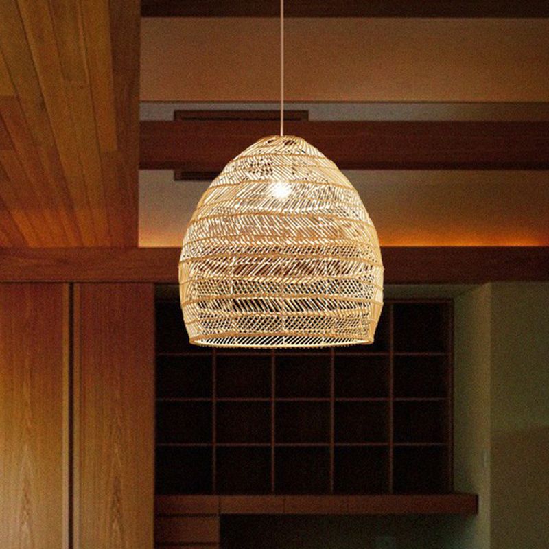 Single-Bulb-Restaurant Hanging Lampe Minimalist Deckenleuchte mit Cloche Rattan Schatten