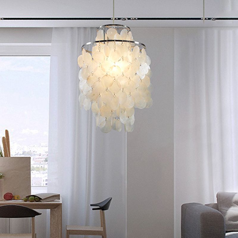 Gelaagde eetkamer hangende plafondlicht retro shell zilveren hanglampverlichting