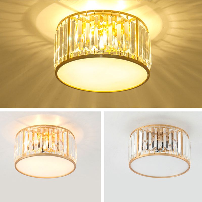 Modern Home Decor Drum Shape Flush Crystal Ceiling Lights for Sitting Room