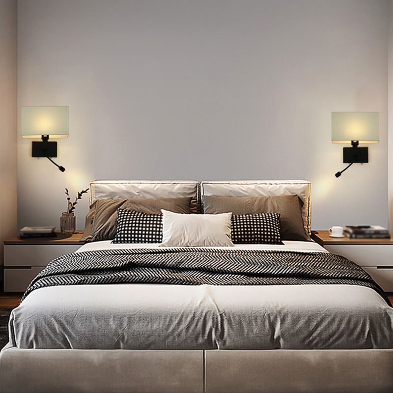 Metal Wall Sconce Rectangle Shape Modern Wall Light with Fabric Shade for Study