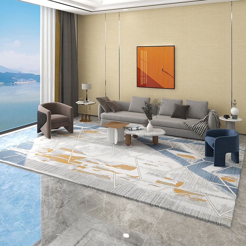 Light Grey Simple Rug Polyester Graphic Area Rug for Drawing Room