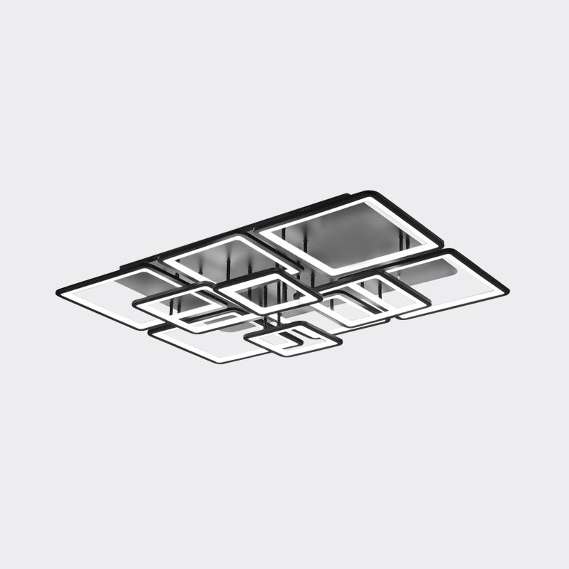 Lámpara LED semiempotrada para sala de estar, 4/6/8 luces, con pantalla acrílica cuadrada, luz de techo negra en luz cálida/blanca/natural