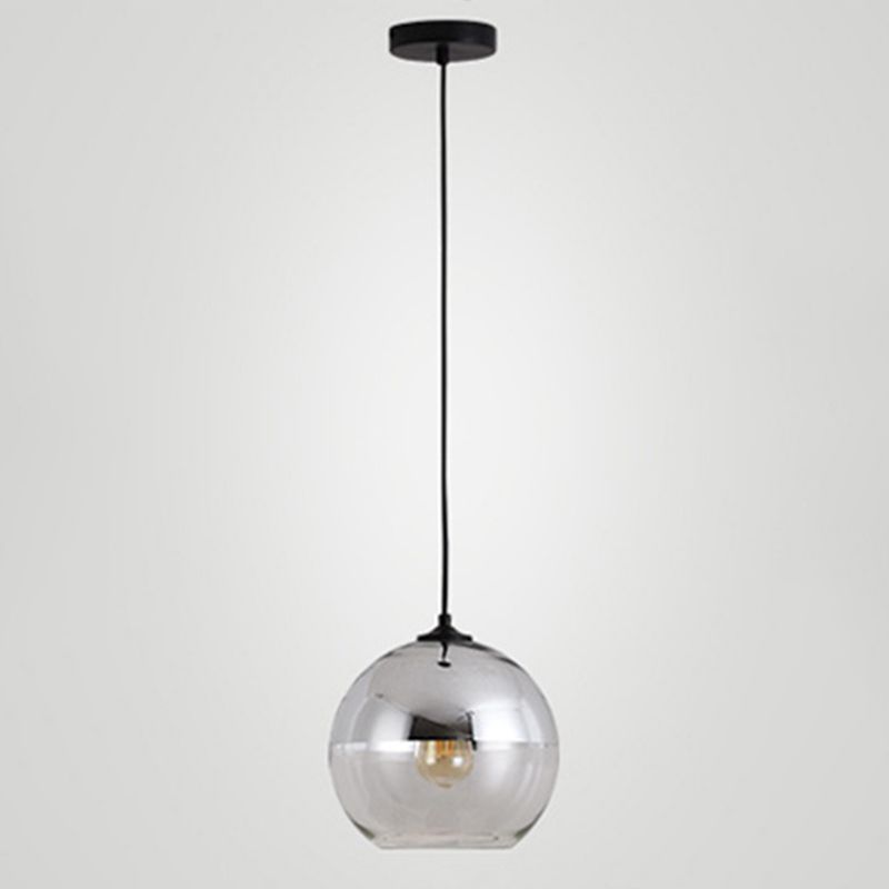 1-Light Modern Globe Pendant Lighting with Silver Clear Glass Round Shade