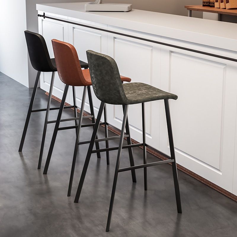 Contemporary Metal Barstool Low Back Turantable Faux Leather Cushion Footrest Stool