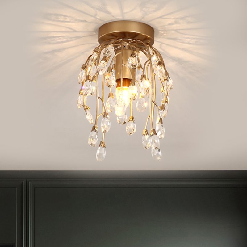 Moderne Krone in der Nähe der Deckenlampe Facetted Crystal 1 Light Corridor Halbflush -Halterung in Messing