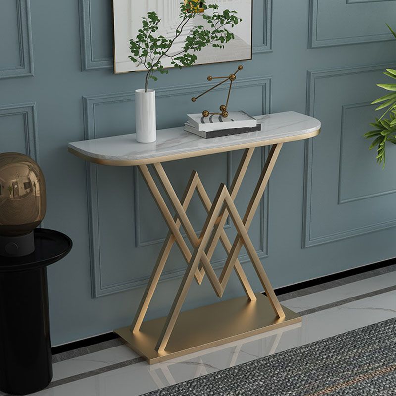 12" W Glam Marble Console Table Half Moon Stain Resistant Accent Table for Hall