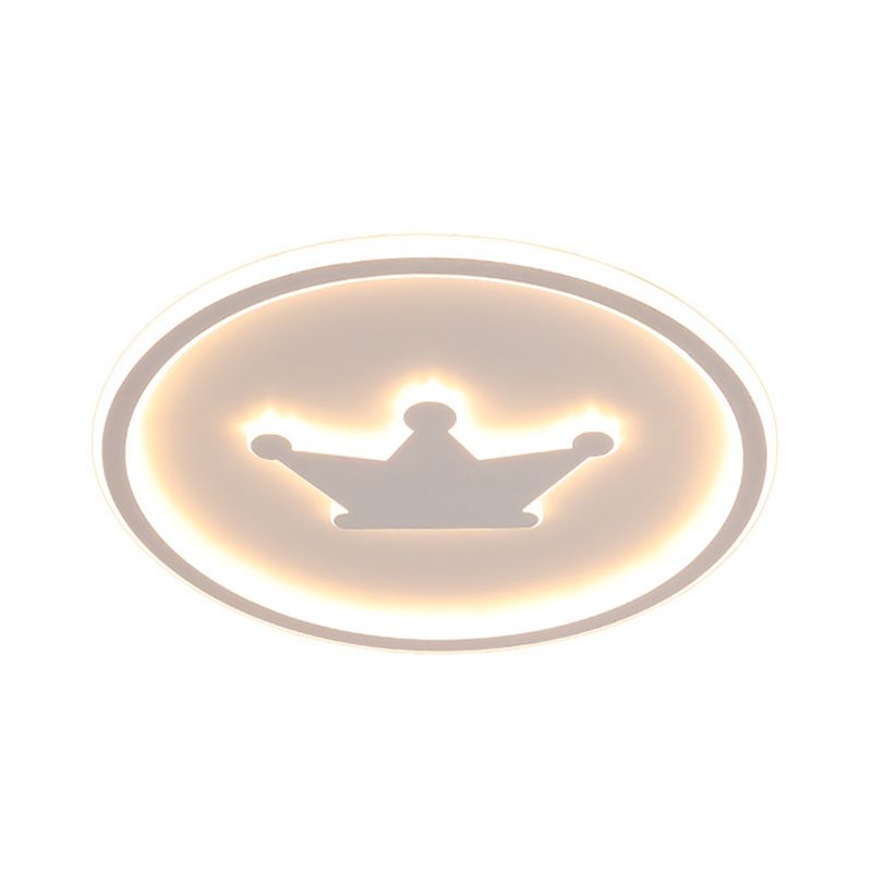 Lámpara de techo circular LED para habitación de niños, acrílica, con montaje empotrado, corona de dibujos animados, en rosa/dorado/blanco, 16 "/19,5" de ancho