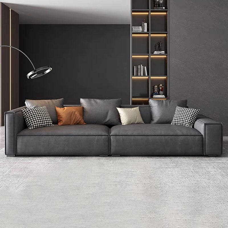 Contemporary Faux Leather 4-seat Living Room Square Arm Cushions Seating