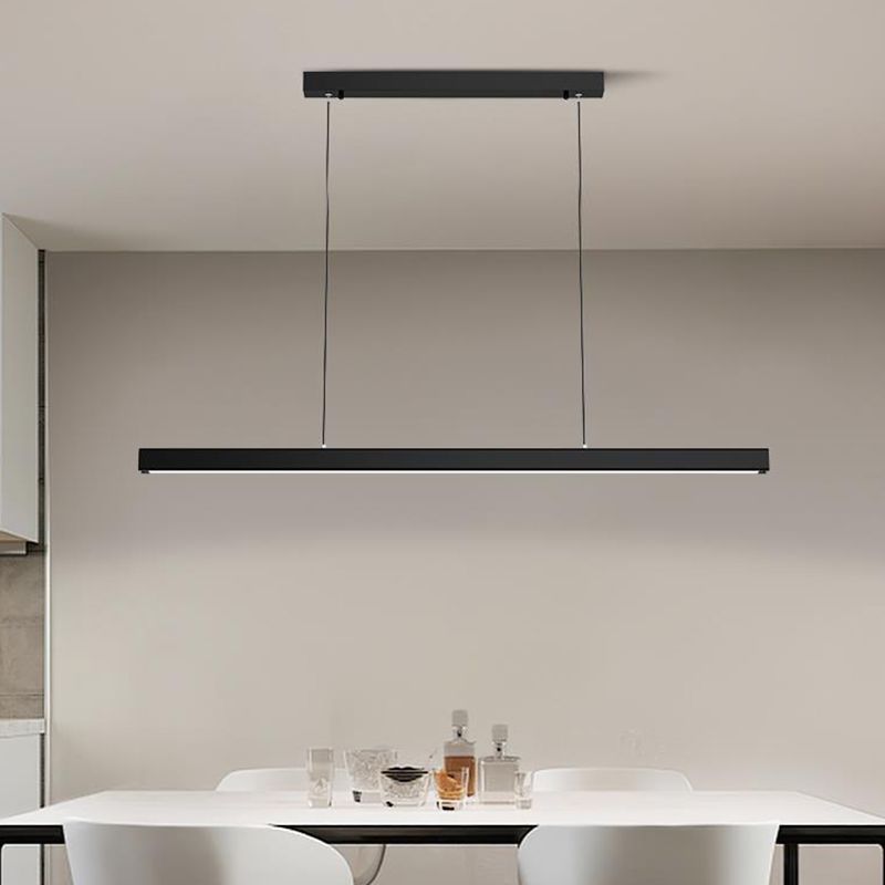 Modern Line Shape Chandelier Lighting Fixtures Metal Hanging Lamp Kit in Black