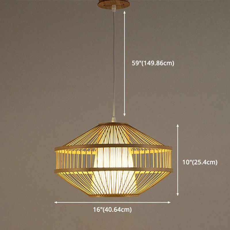 Globe Pendant Light Fixture Chinese Bamboo 1 Light Restaurant Hanging Lamp in Beige