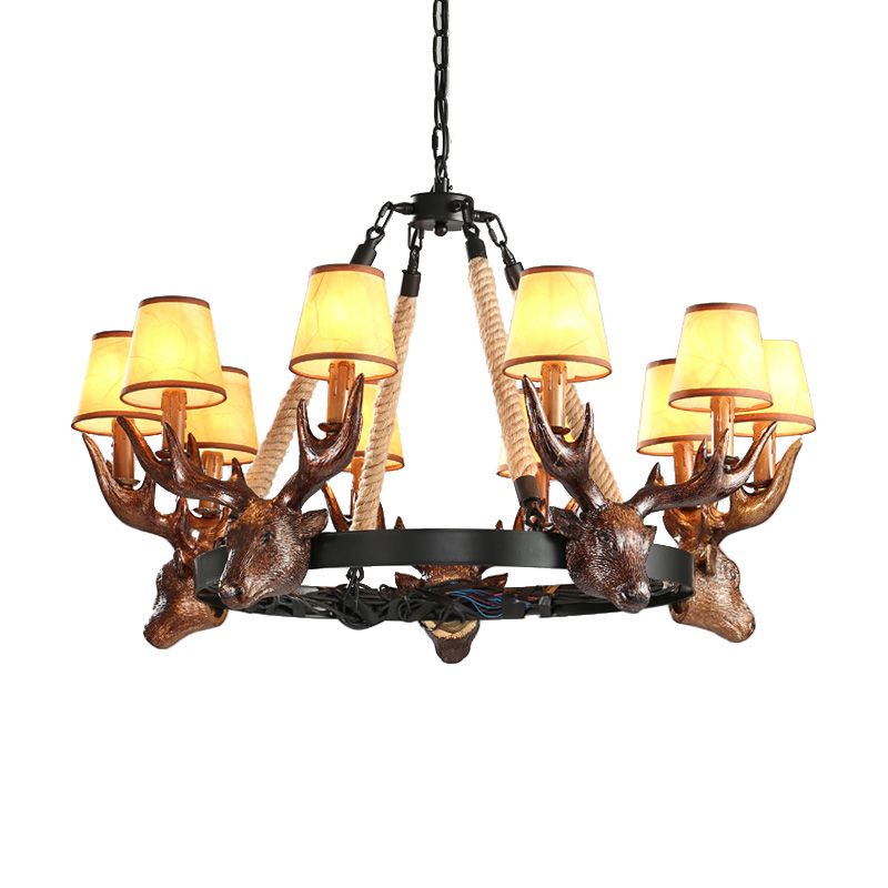 Resin Tapered Shade Chandelier Lamp Rural 10-Head Restaurant Pendant Ceiling Light in Black