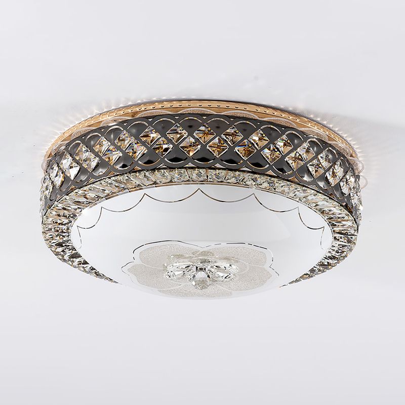 Beveled Crystal Domed Ceiling Mounted Fixture Modern LED Flush Lighting in Black for Bedroom