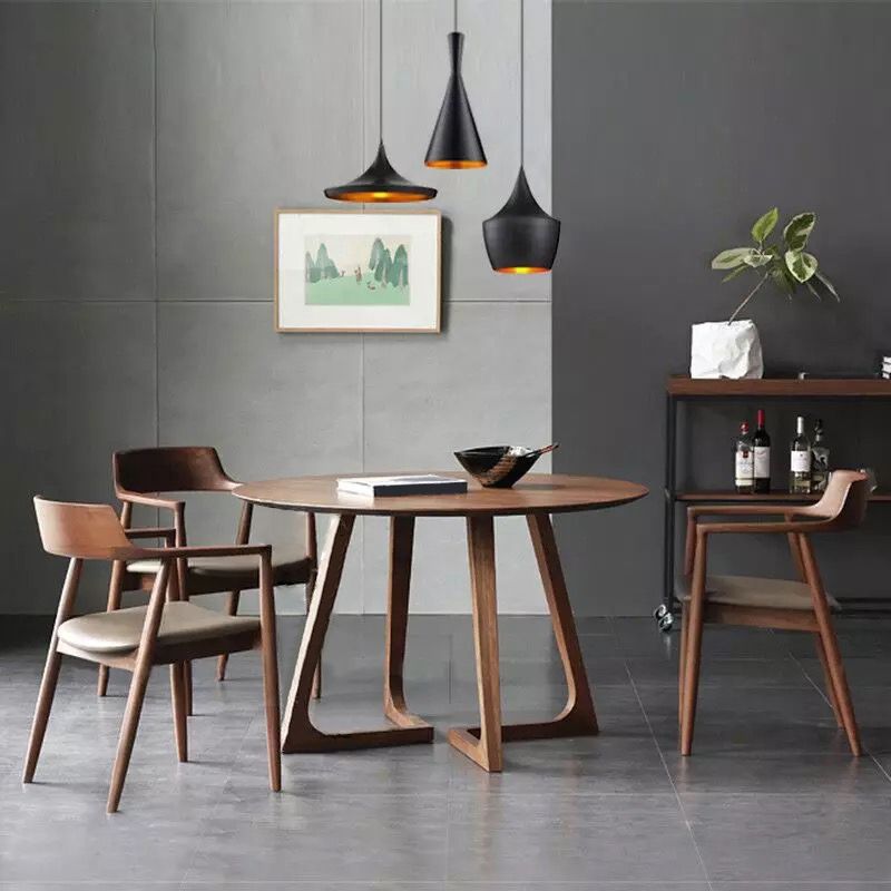 Mesa de comedor moderna moderna mesa de madera maciza marrón con base de pedestal doble