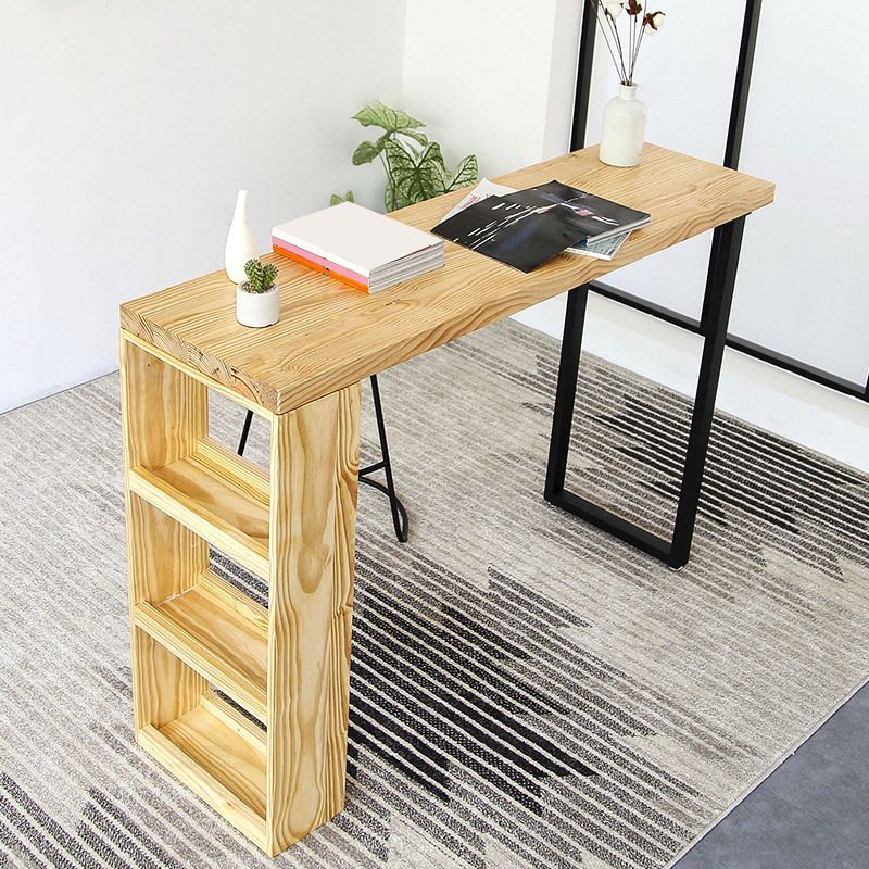 Modern 3-shelf Bar Table Rectangle Solid Wood Bistro Bar Table in Natural