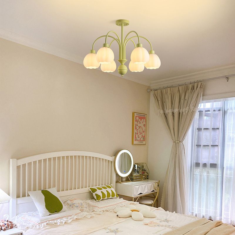 Nordic Glass Ceiling Light Green Flush Mount Lighting Fixture for Bedroom