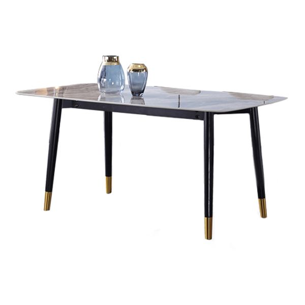 Rechthoek 4 poten luxe eettafel grijze tint vaste tafel van gesinterde steen