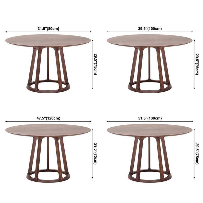 Round Pedestal Casual Dining Table Wood Color Fixed Table with Solid Wood