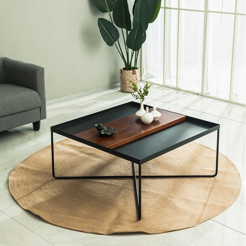 Mid-Century Modern Cross Legs Metal Square/Rectangular Single Coffee Table