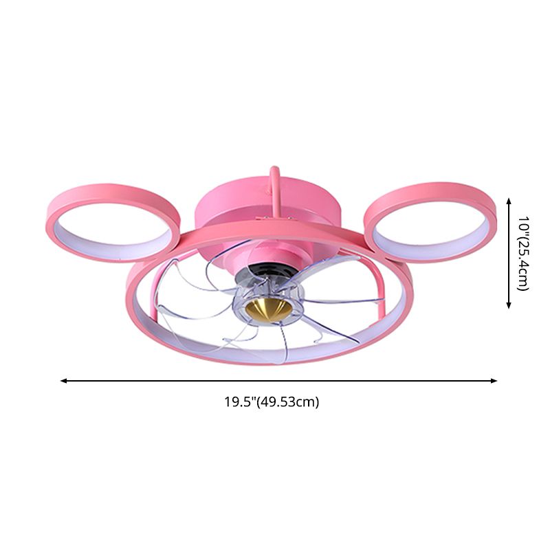 Pink Circular Ceiling Fan Lighting Cartoon Acrylic LED Semi Flush Mount Fixture for Kids Room