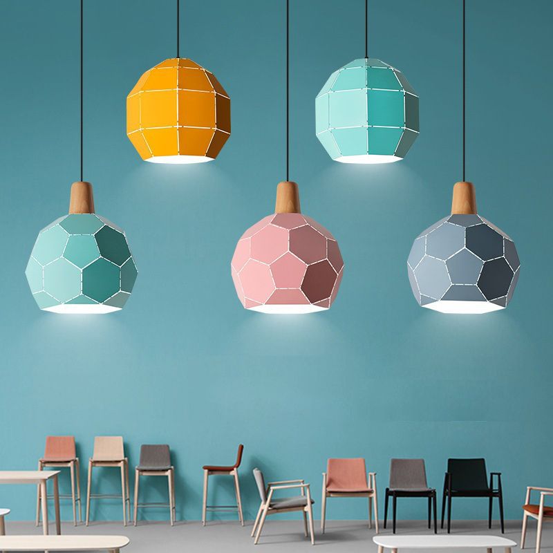 Metal Spherical Shade Hanging Lights Modern Macaron Style 1 Light Hanging Mount Fixture