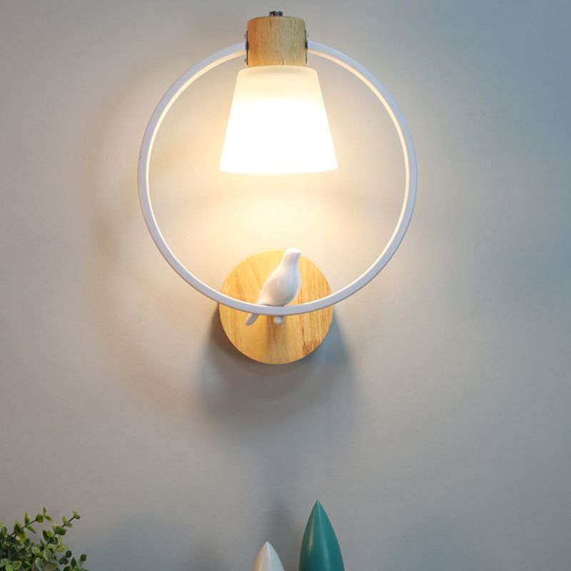 Modern Kids Wall Sconce Geometric Shape Metal Wall Light with Glass Shade for Bedroom
