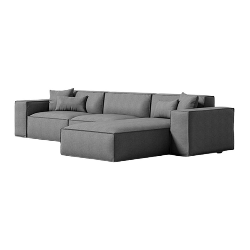 Square Arm Sectional Sofa Gray 4-seat Sofa & Chaise with 4 Pillows