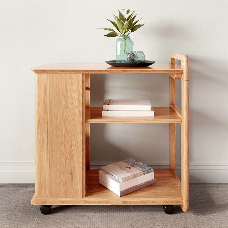Square Wood Top Side Table Modern 25.6" Tall End Table with Shelves