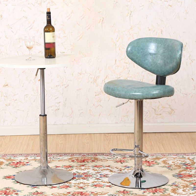 Taburetes escandinavos de cuero con altura ajustable, taburetes de bar giratorios plateados con respaldo bajo