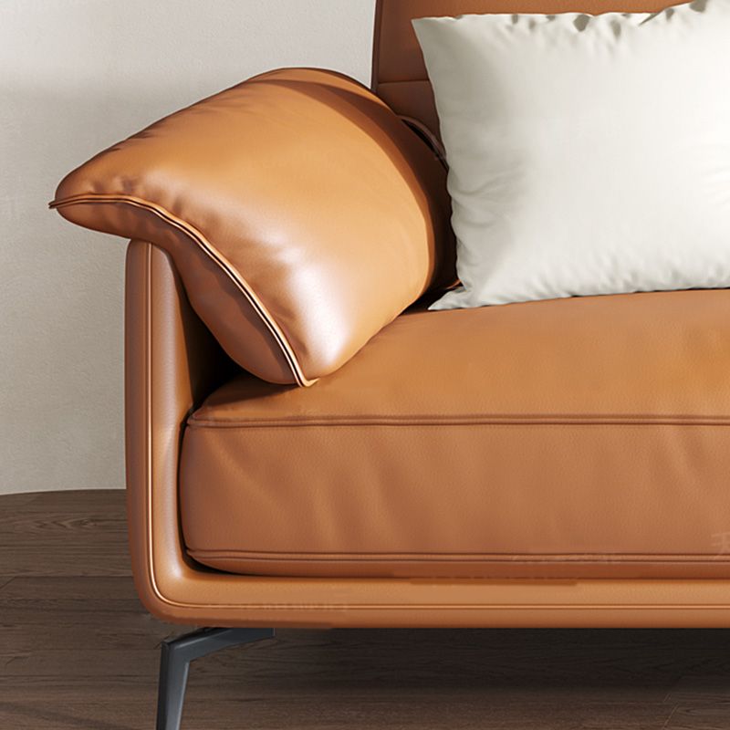 Nordic Style Arc Arm Slipcovered Sofa Leather Sofa in Orange for Apartment