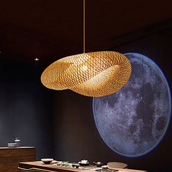 Modernes Touch Hanging Light Kit Bambus 1 Leichte Esszimmer Anhängerlampe in Beige