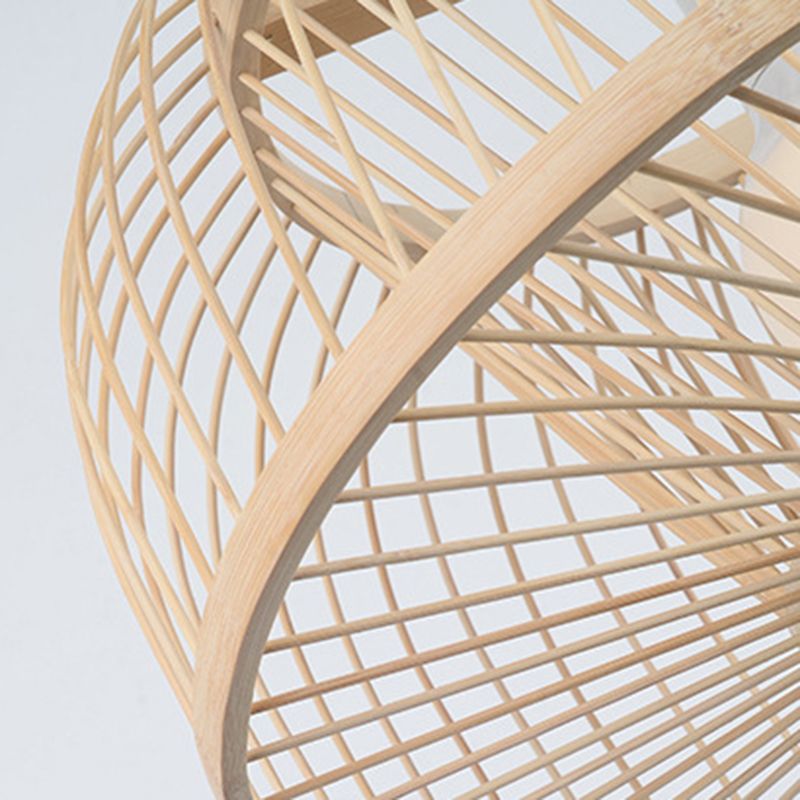 Asia Bamboo Hanging Ceiling Light 1-Light Dome Beige Ceiling Pendant Light